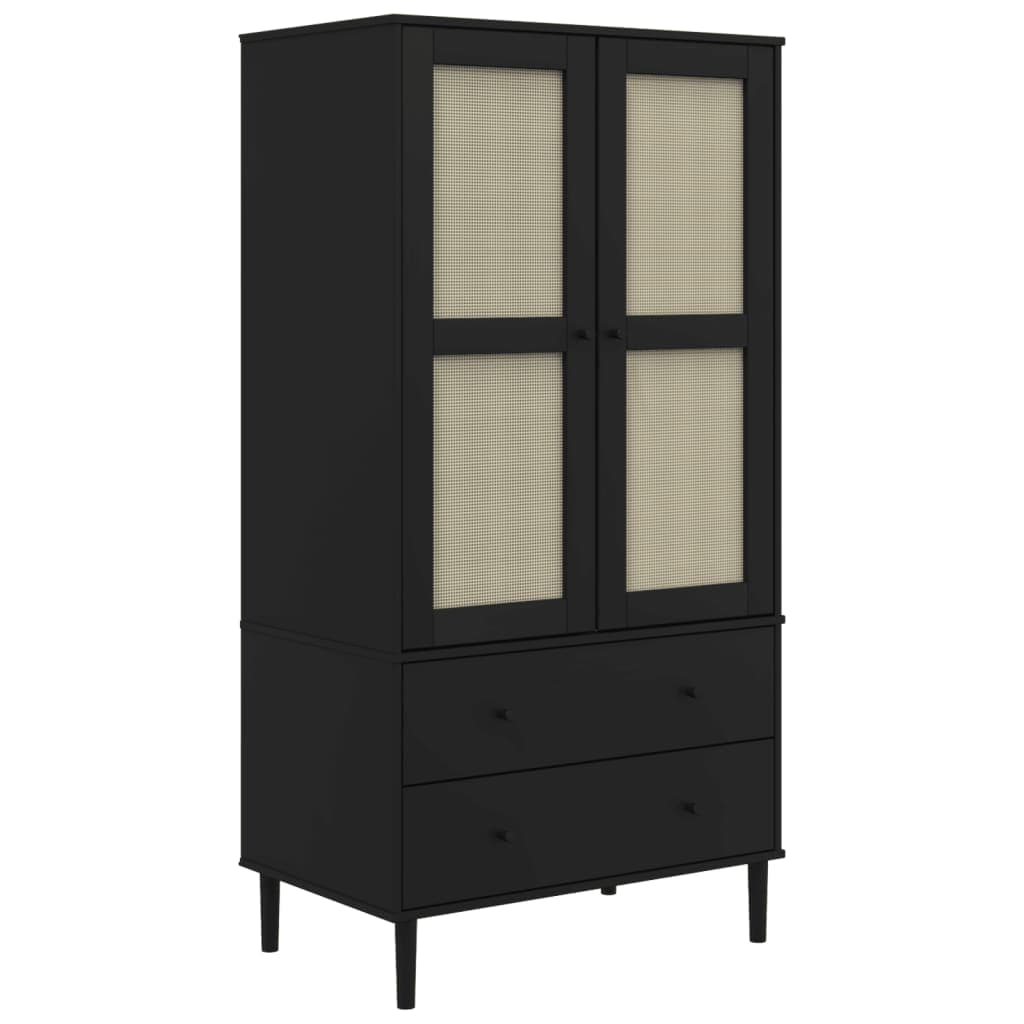 vidaXL Roupeiro SENJA aspeto de vime 90x55x175 cm pinho maciço preto