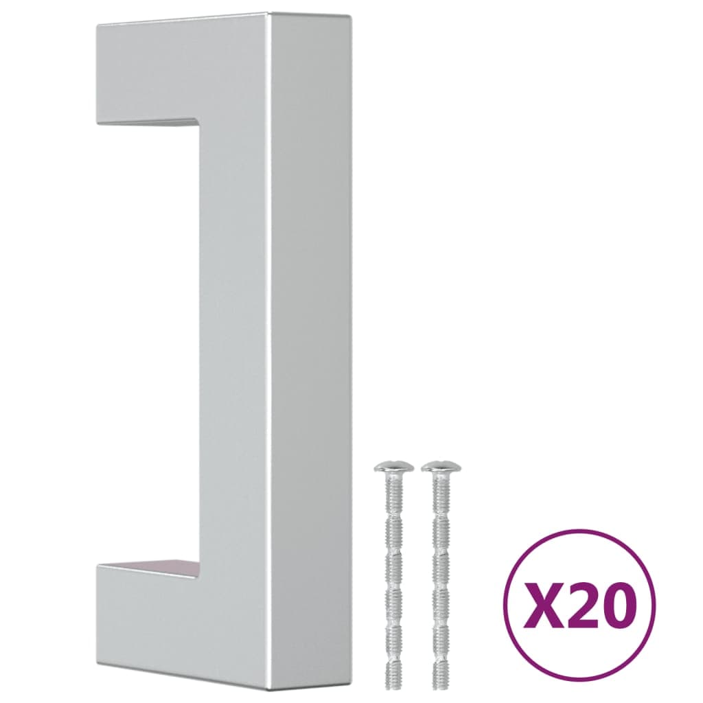 vidaXL Puxadores para móveis 20 pcs 64 mm aço inoxidável prateado