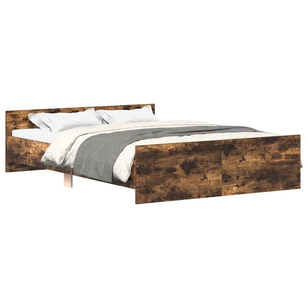 vidaXL Estrutura cama c/ cabeceira/apoio pés 140x200cm carvalho fumado