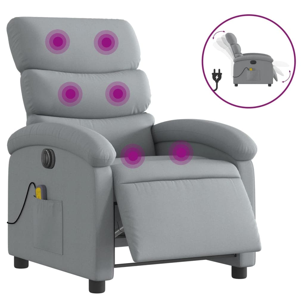 Poltrona de Massagens Reclinável Elétrica Tecido Cinzento-claro - 3170017603