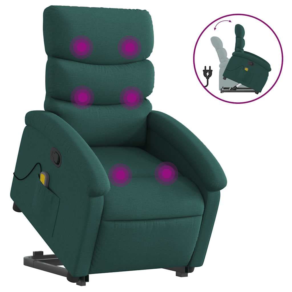 Poltrona Reclinável Elevatória de Massagens Tecido Verde-escuro - 996851084