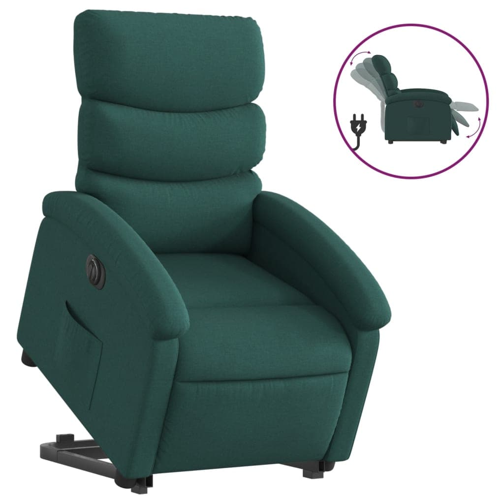 vidaXL Poltrona elétrica reclinável/elevatória tecido verde-escuro