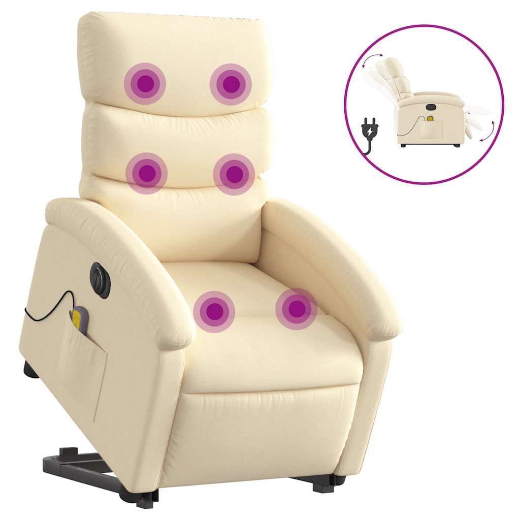vidaXL Poltrona elétrica elevatória massagens tecido creme