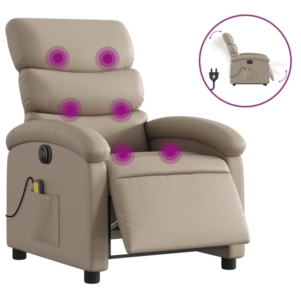 vidaXL Poltrona massagens reclinável elétrica couro artif. cappuccino