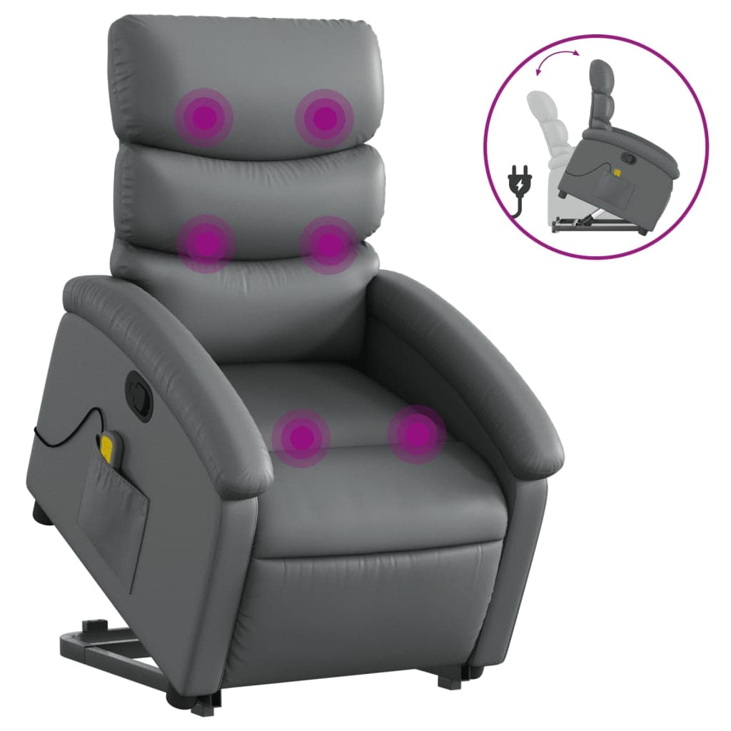 vidaXL Poltrona massagens reclinável elevatória couro artif. cinzento