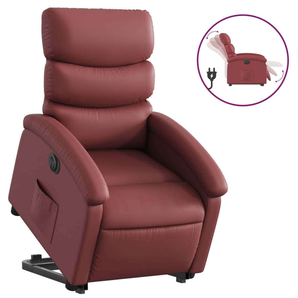 vidaXL Poltrona reclin. elevatória elétrica couro artif vermelho-tinto