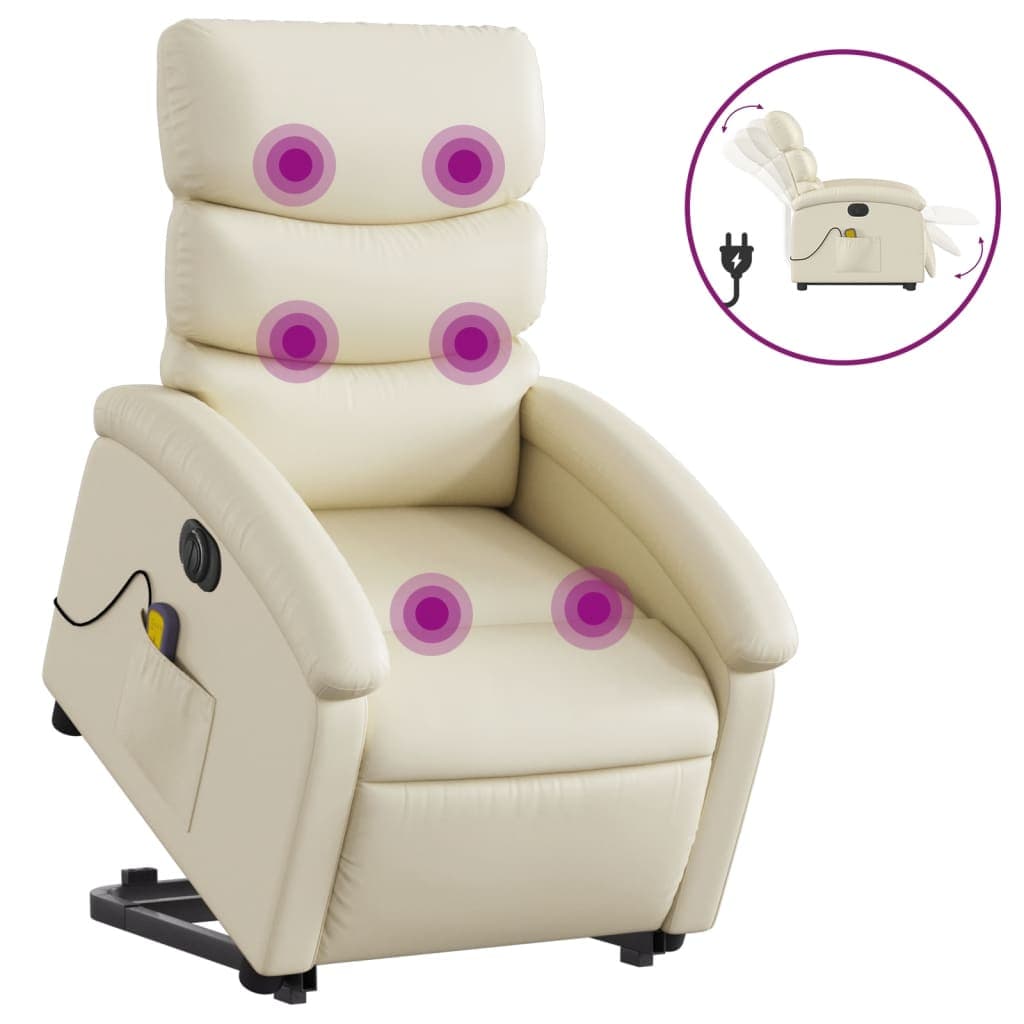 vidaXL Poltrona reclinável elevatória elétrica couro artificial creme