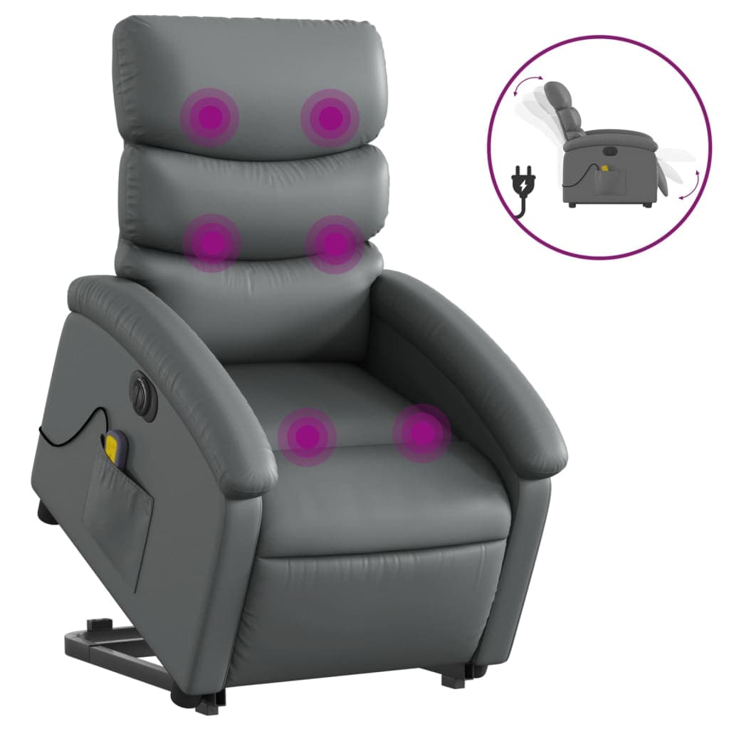 Poltrona Reclinável Elevatória Elétrica Couro Artificial Cinza - 3237659481