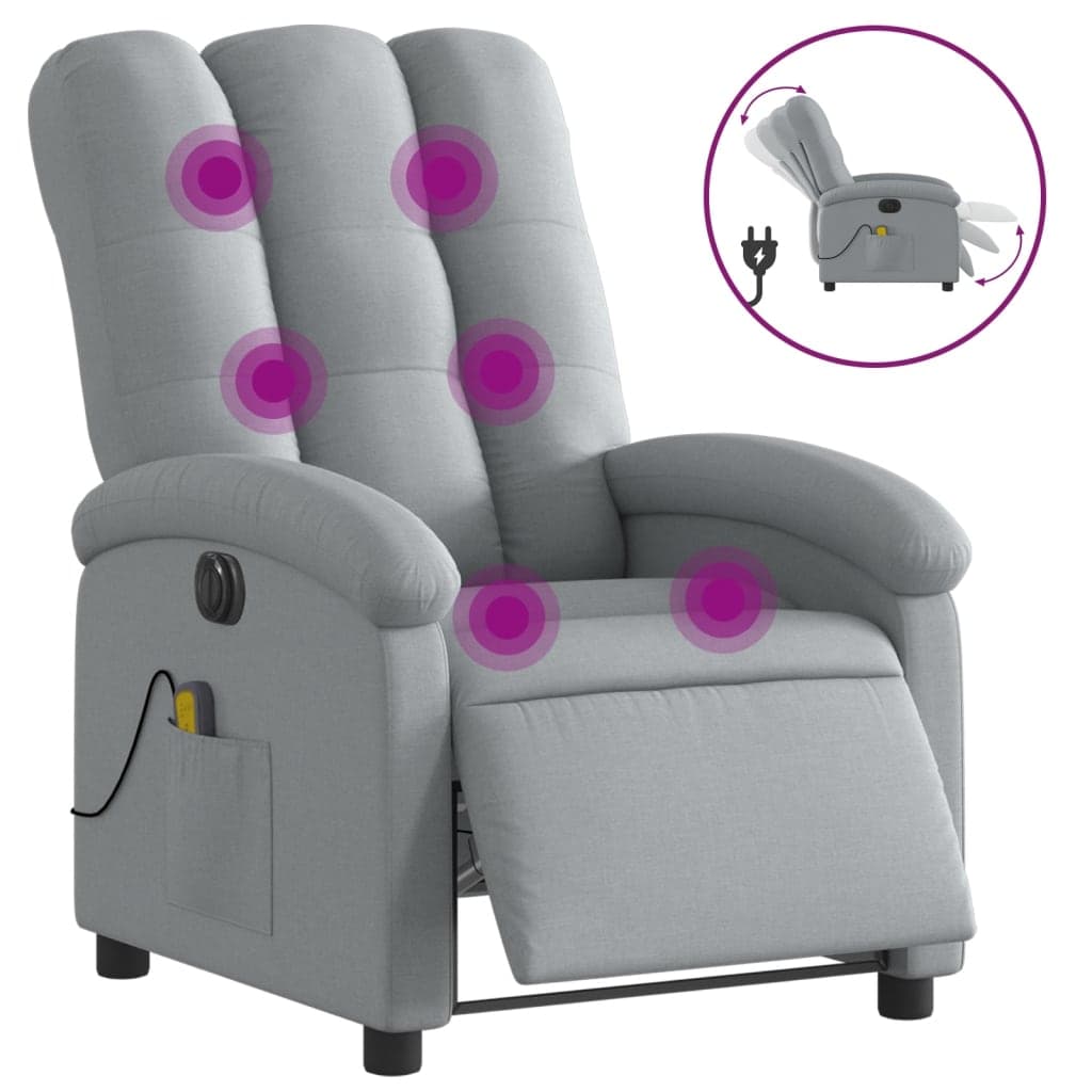 vidaXL Poltrona de massagens reclinável elétrica tecido cinzento-claro