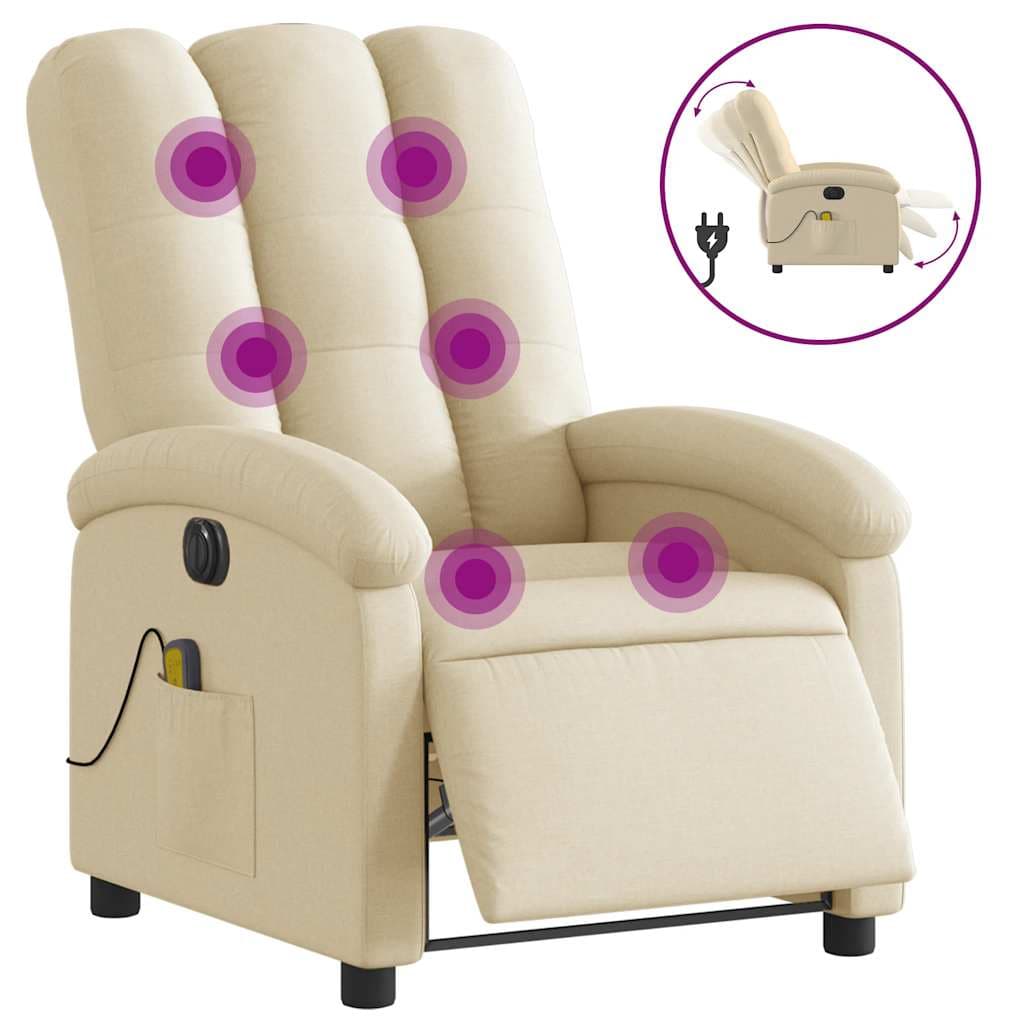 vidaXL Poltrona de massagens reclinável elétrica tecido creme