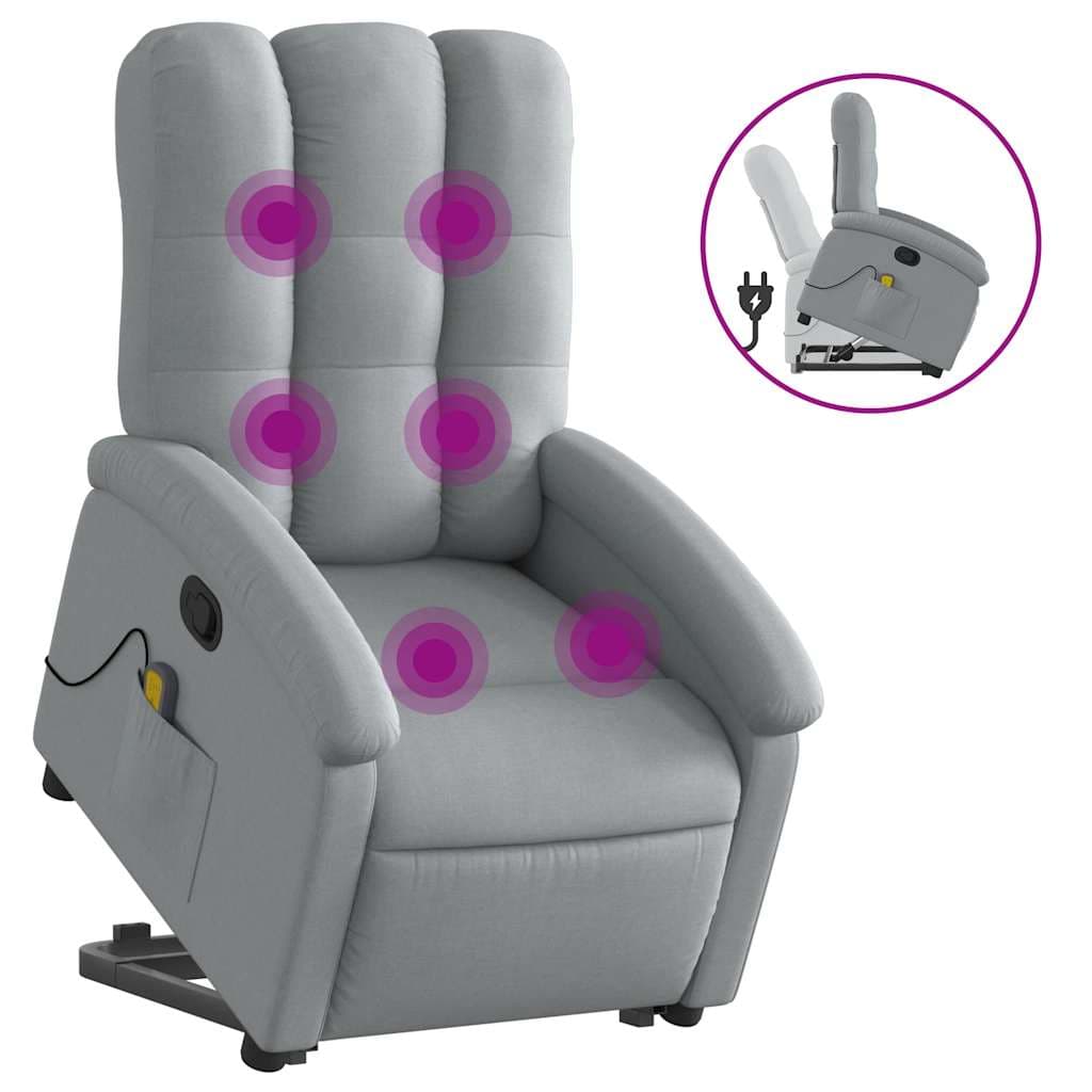 vidaXL Poltrona reclinável massagens tecido cinzento-claro