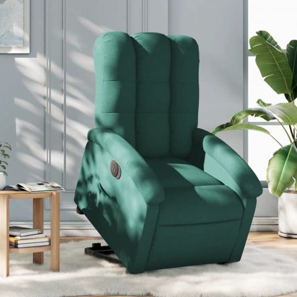vidaXL Poltrona Reclinável Elevatória Elétrica Tecido Verde-escuro - 1278724447