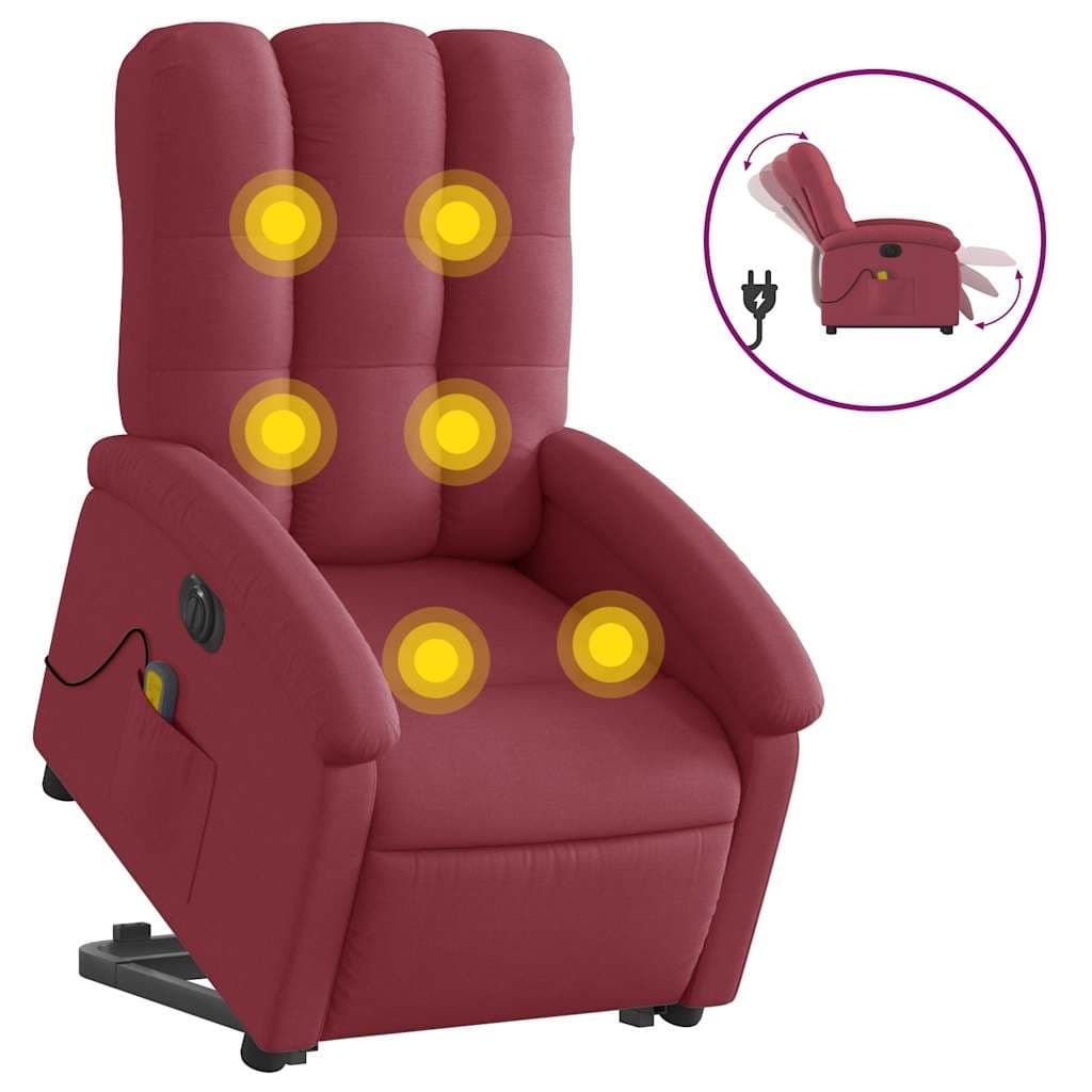 vidaXL Poltrona elevatória de massagens elétrica tecido vermelho tinto