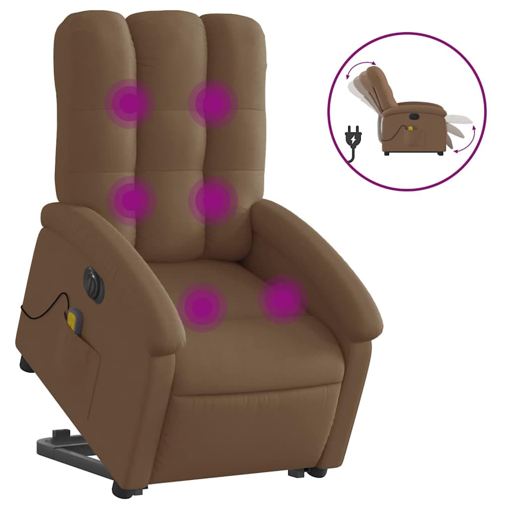 vidaXL Poltrona elétrica elevatória massagens tecido castanho
