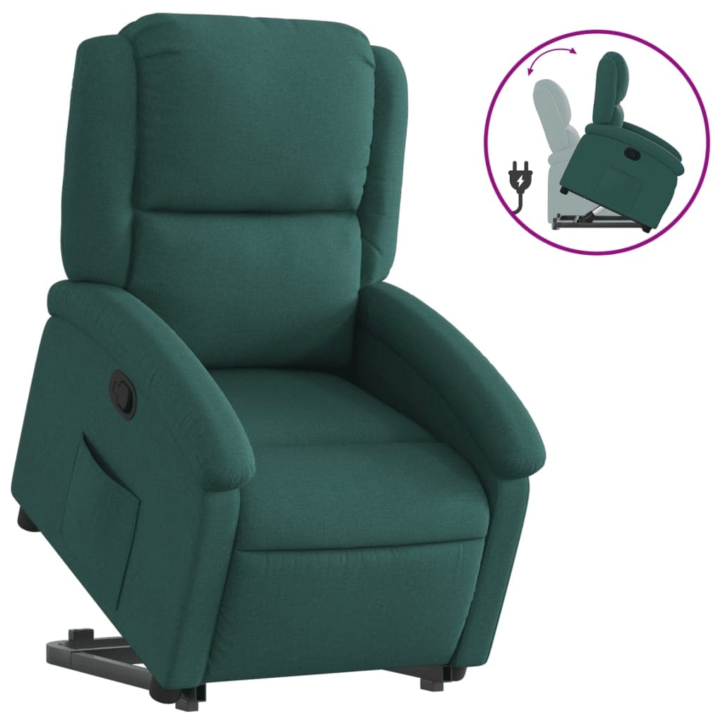 vidaXL Poltrona reclinável elevatória tecido verde-escuro