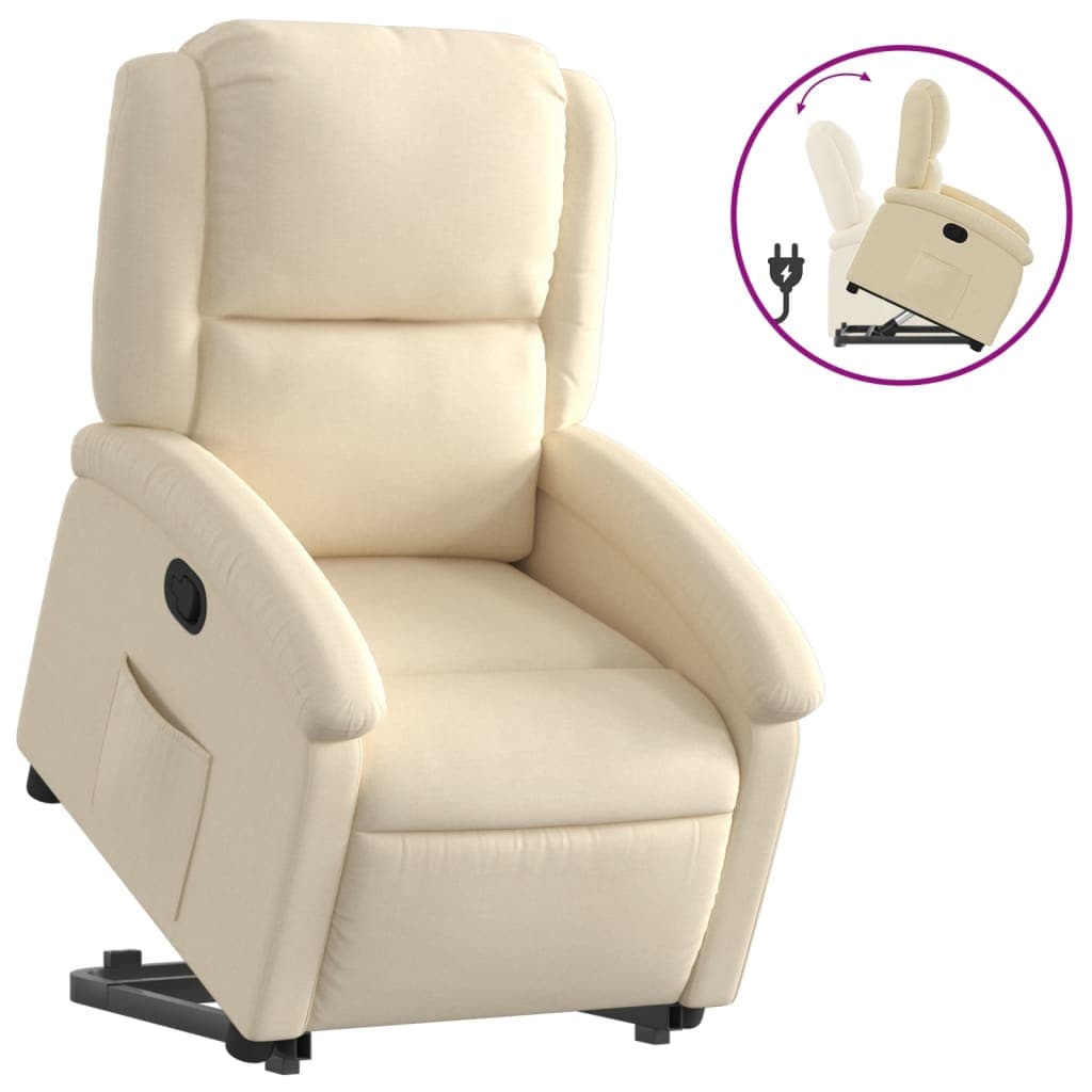 vidaXL Poltrona reclinável elevatória tecido cor creme