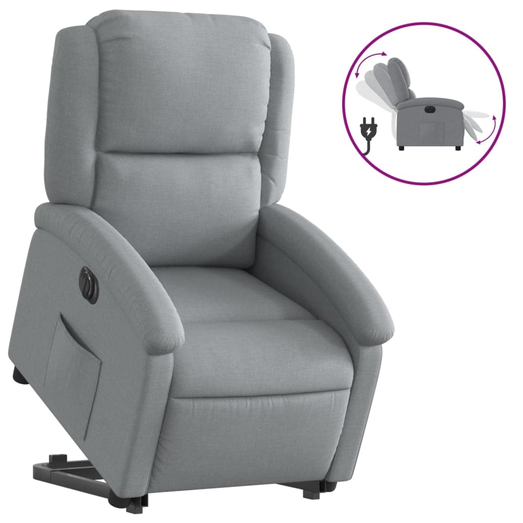Poltrona Reclinável Elevatória Elétrica Tecido Cinzento-claro - 1443743947