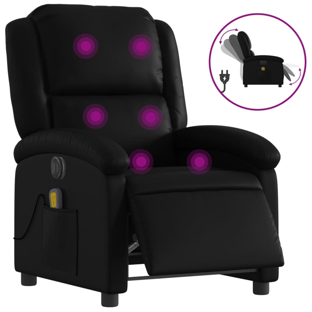 vidaXL Poltrona massagens reclinável elétrica couro artificial preto