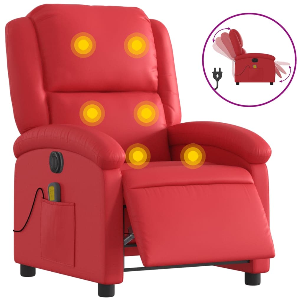 vidaXL Poltrona massagens reclinável elétrica couro artif. vermelho