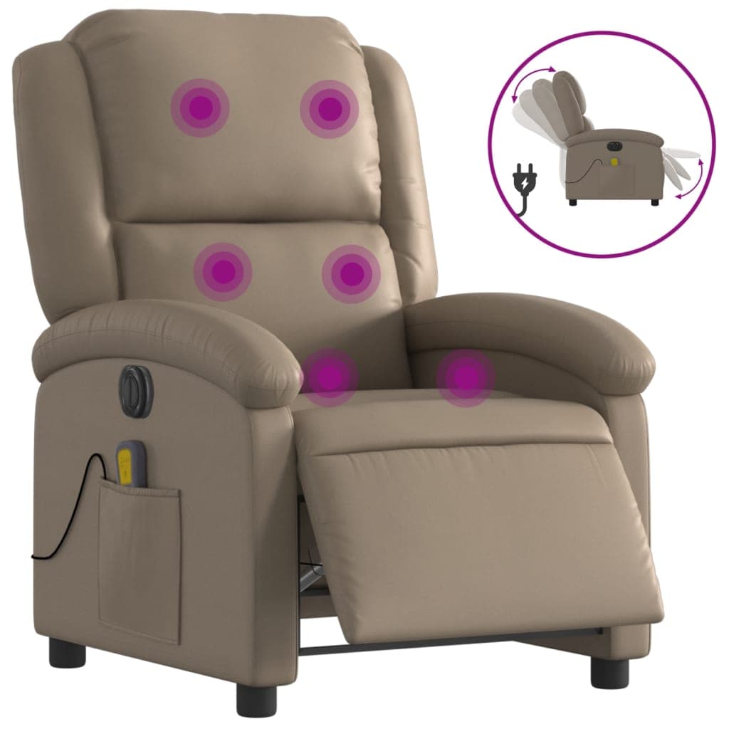 vidaXL Poltrona massagens reclinável elétrica couro artif. cappuccino