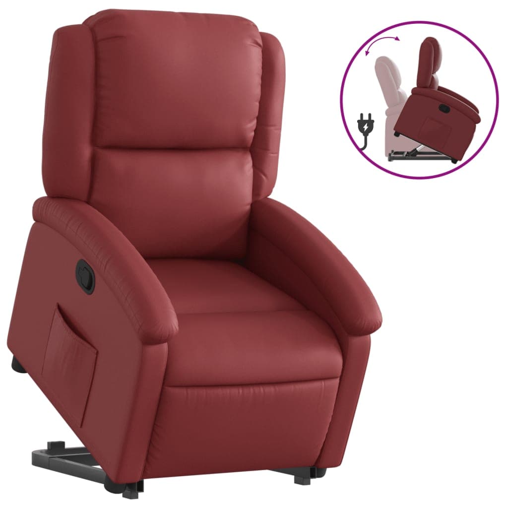 vidaXL Poltrona Reclinável Elevatória Couro Artificial Vermelho Tinto - 3110348651
