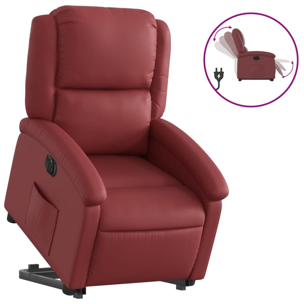 vidaXL Poltrona reclin. elevatória elétrica couro artif vermelho-tinto