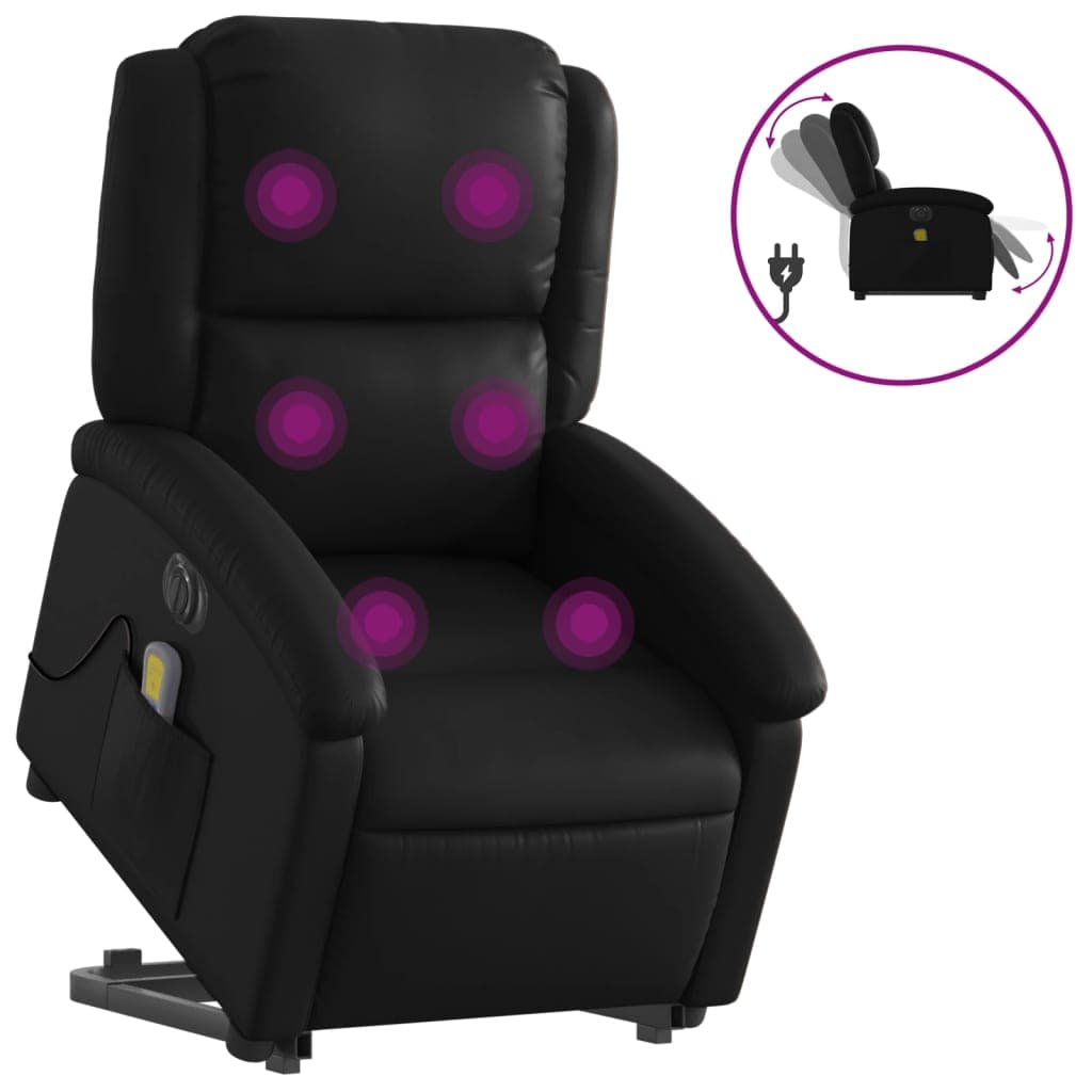 vidaXL Poltrona reclinável elevatória elétrica couro artificial preto