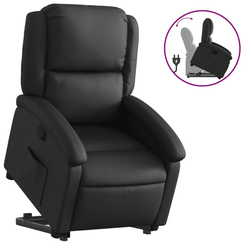 vidaXL Poltrona reclinável elevatória couro genuíno preto