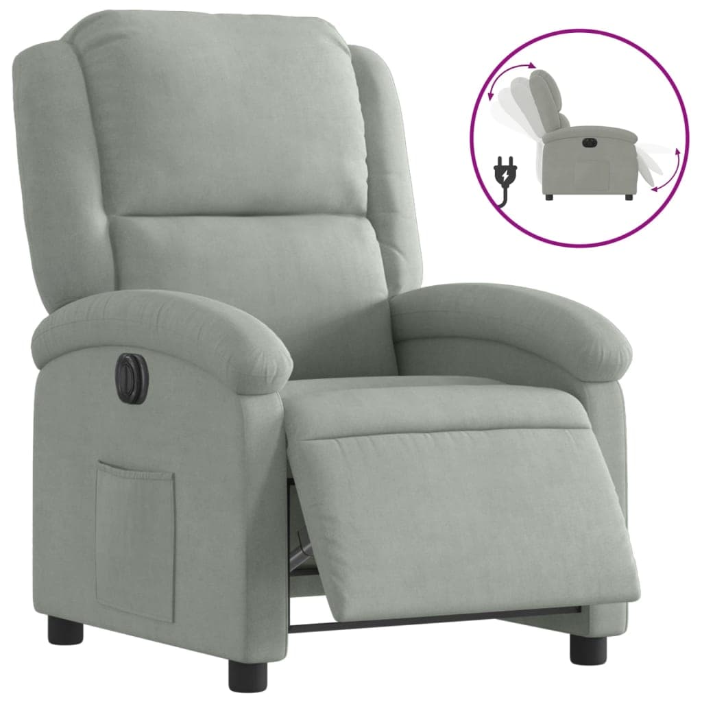 Poltrona Reclinável Elétrica Veludo Cinzento-claro - 3553847901