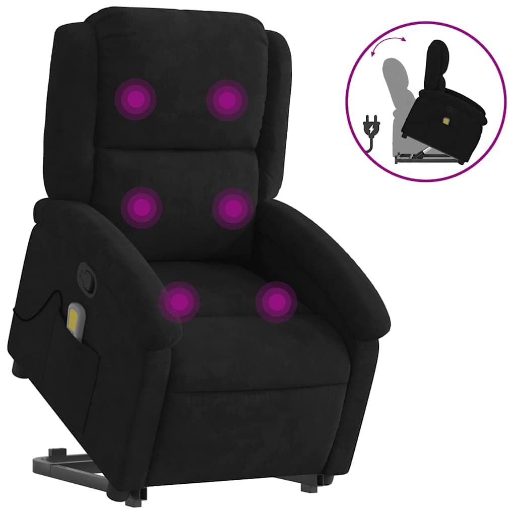 vidaXL Poltrona Elevatória de Massagens Veludo Preto - 351582845