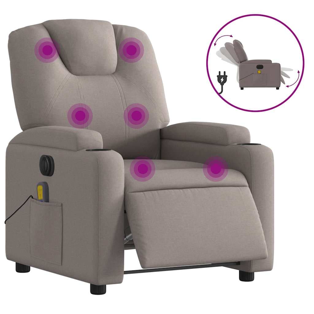 vidaXL Poltrona reclinável massagens elétrica tecido cinza-acastanhado