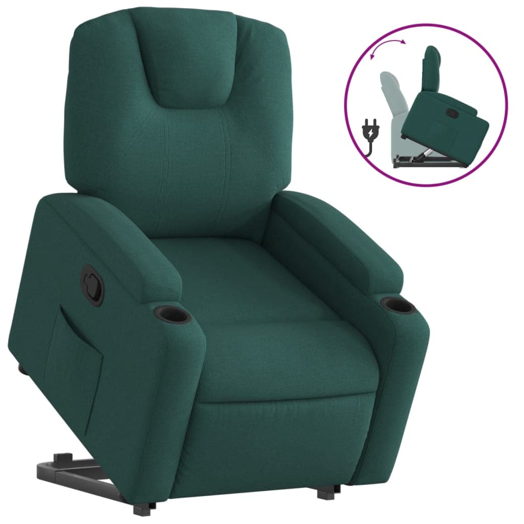vidaXL Poltrona reclinável elevatória tecido verde-escuro