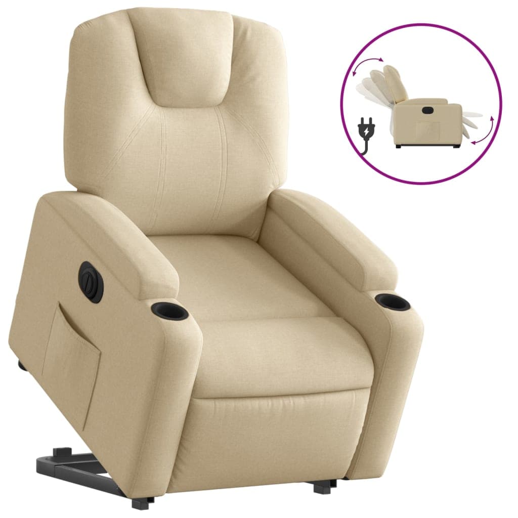 vidaXL Poltrona reclinável elevatória elétrica tecido cor creme