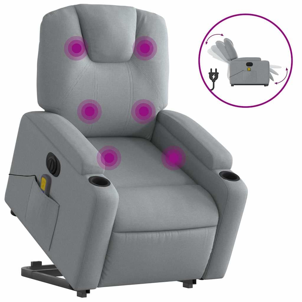 vidaXL Poltrona elétrica reclinável massagens tecido cinzento-claro