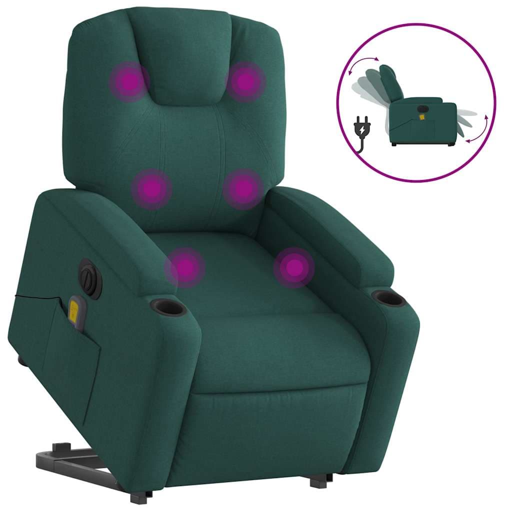vidaXL Poltrona Elétrica Elevatória Massagens Tecido Verde-escuro - 2413771099
