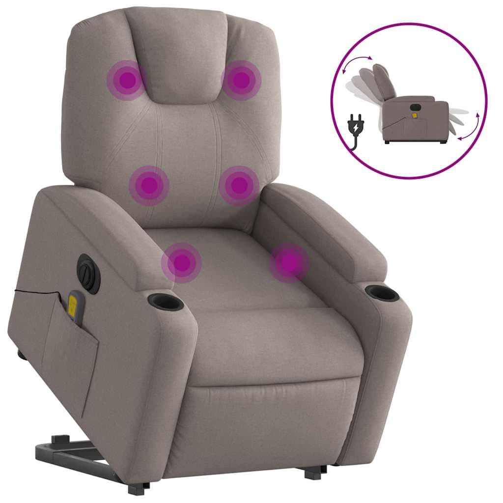 vidaXL Poltrona elétrica elevatória massagens tecido cinza-acastanhado