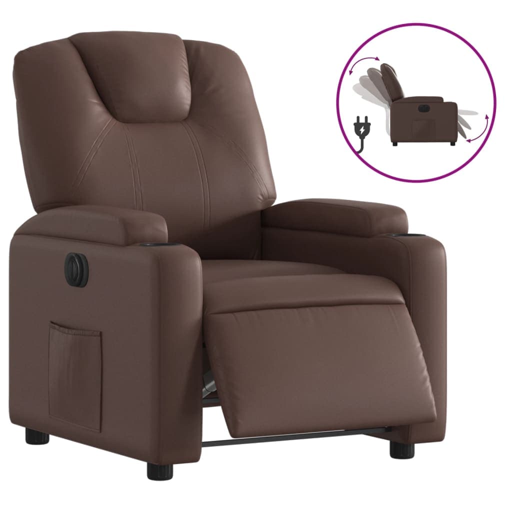 vidaXL Poltrona Reclinável Elétrica Couro Artificial Castanho - 2164568425