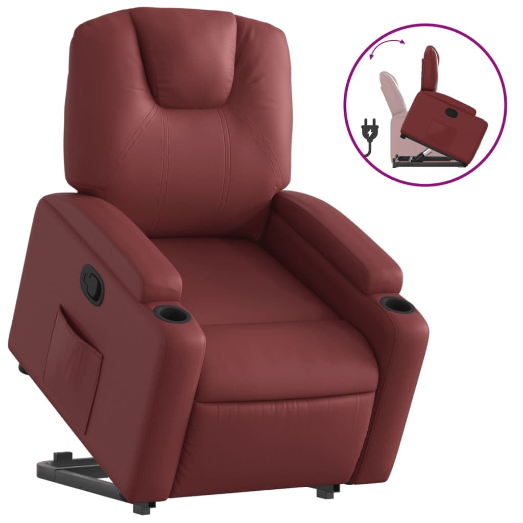 vidaXL Poltrona reclinável elevatória couro artificial vermelho tinto