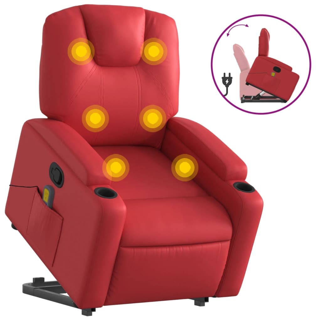 vidaXL Poltrona massagens reclinável elevatória couro artif. vermelho