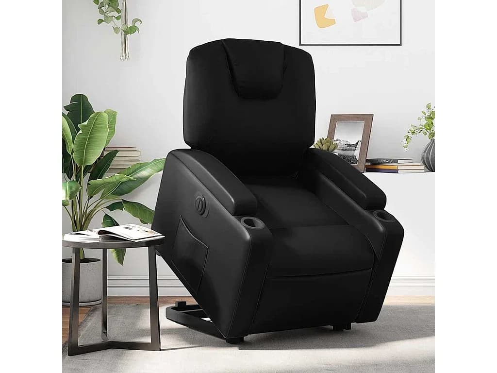 Poltrona reclinável elevatória elétrica couro artificial preto