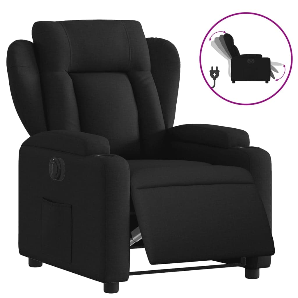vidaXL Poltrona elétrica reclinável tecido preto