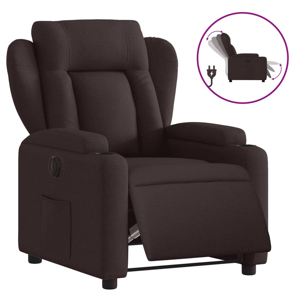 vidaXL Poltrona Elétrica Reclinável Tecido Castanho-escuro - 1503133222