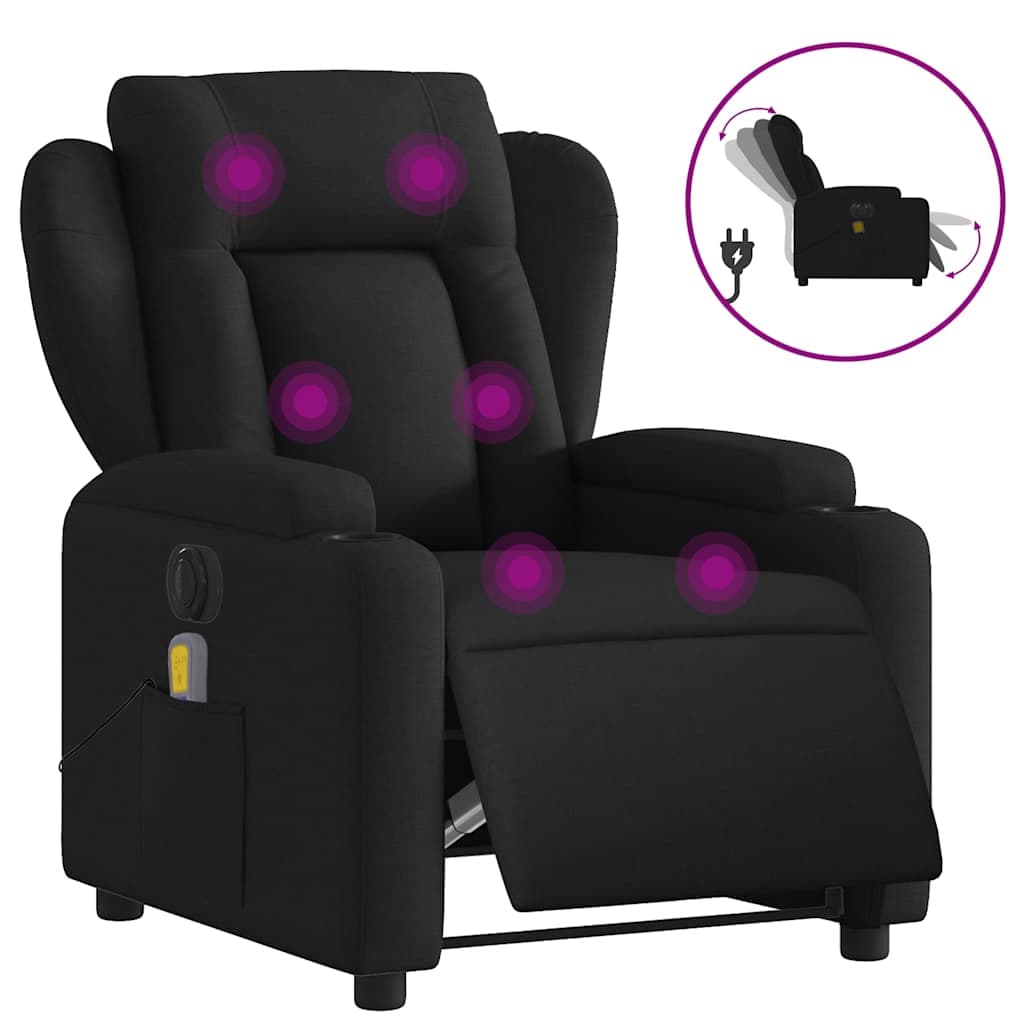 vidaXL Poltrona reclinável de massagens elétrica tecido preto