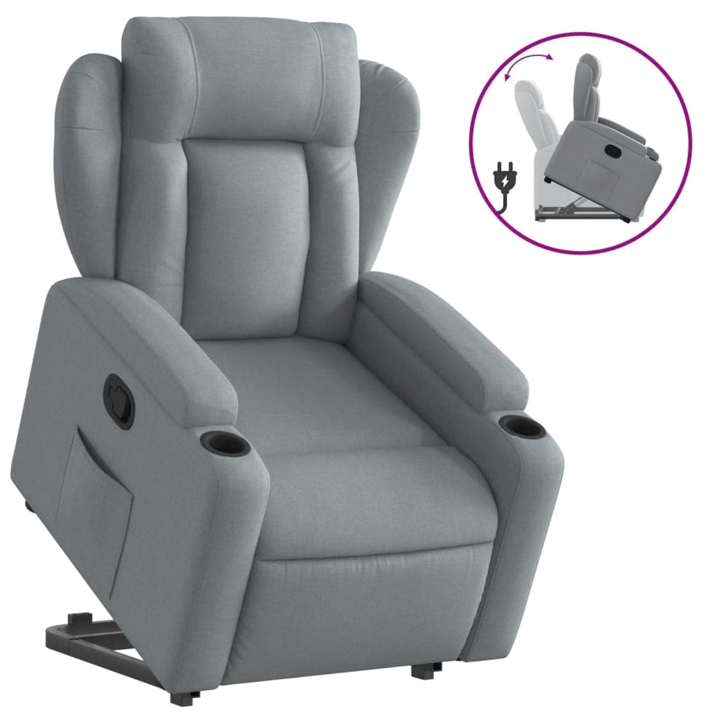 vidaXL Poltrona reclinável elevatória tecido cinzento-claro