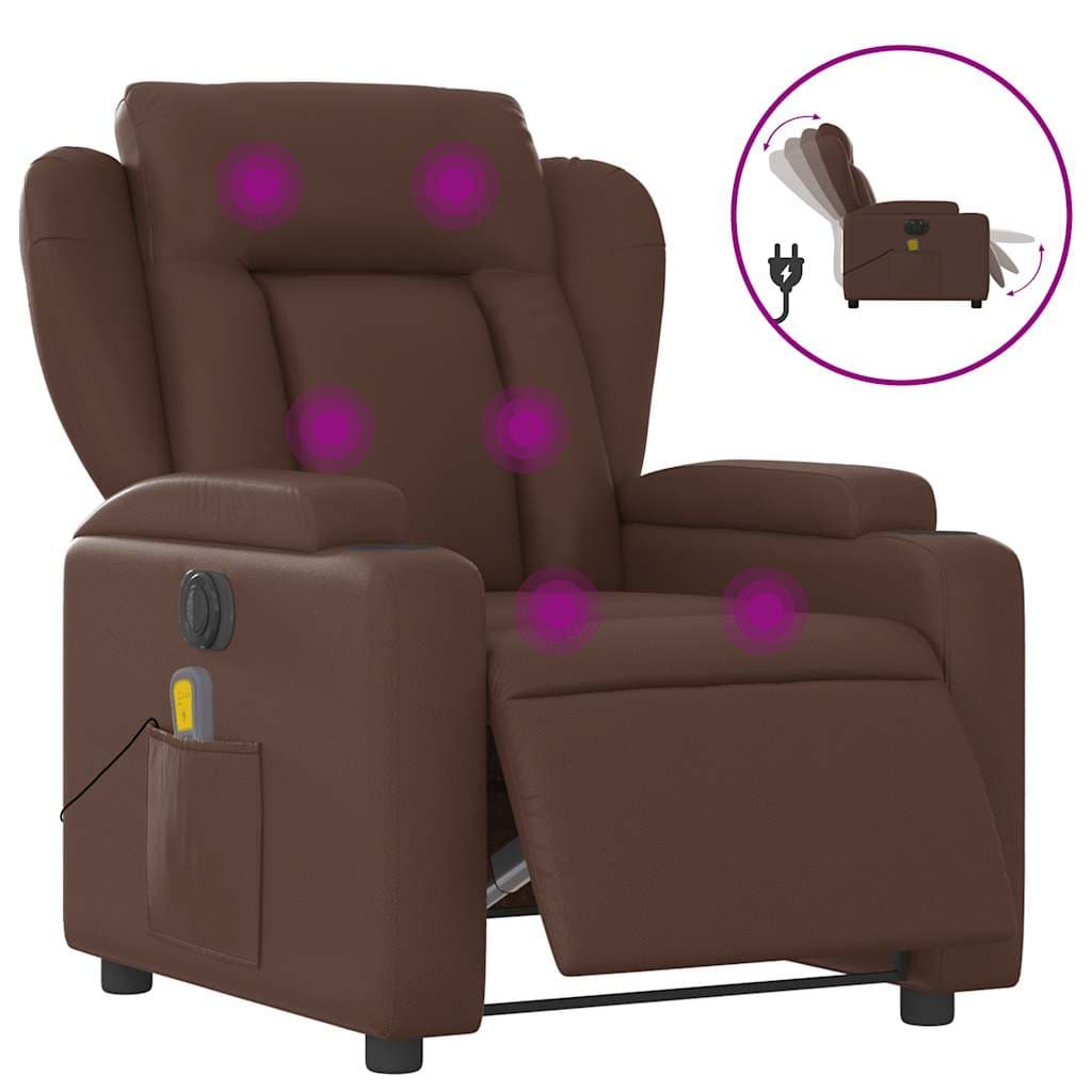 vidaXL Poltrona massagens reclinável elétrica couro artif. castanho