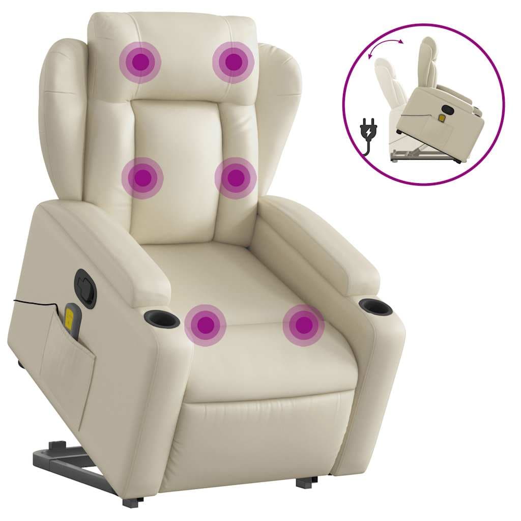vidaXL Poltrona reclinável de massagens couro artificial cor creme