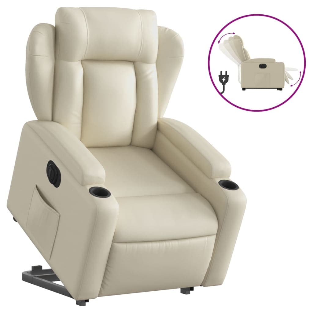 vidaXL Poltrona reclinável elevatória elétrica couro artificial creme