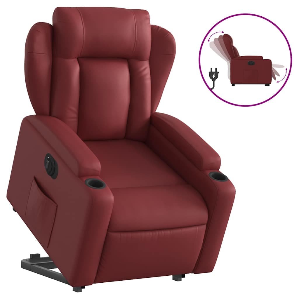 vidaXL Poltrona reclin. elevatória elétrica couro artif vermelho-tinto