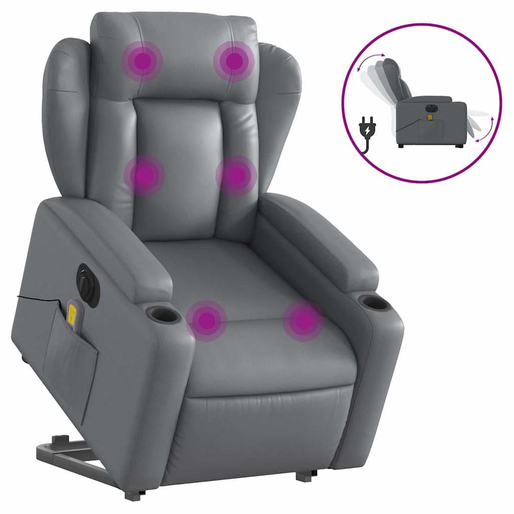 vidaXL Poltrona reclinável elevatória elétrica couro artificial cinza