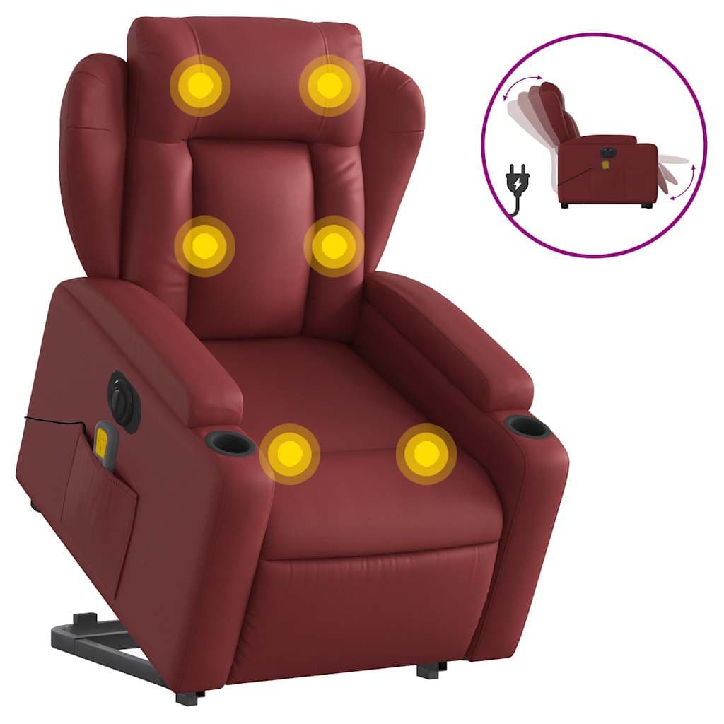 Poltrona Reclinada Elevatória Elétrica Couro Artif Vermelho-tinto - 3095428367